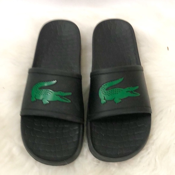 Lacoste Men\'s Black Slides W/ Green Gator Sz. By Measurement